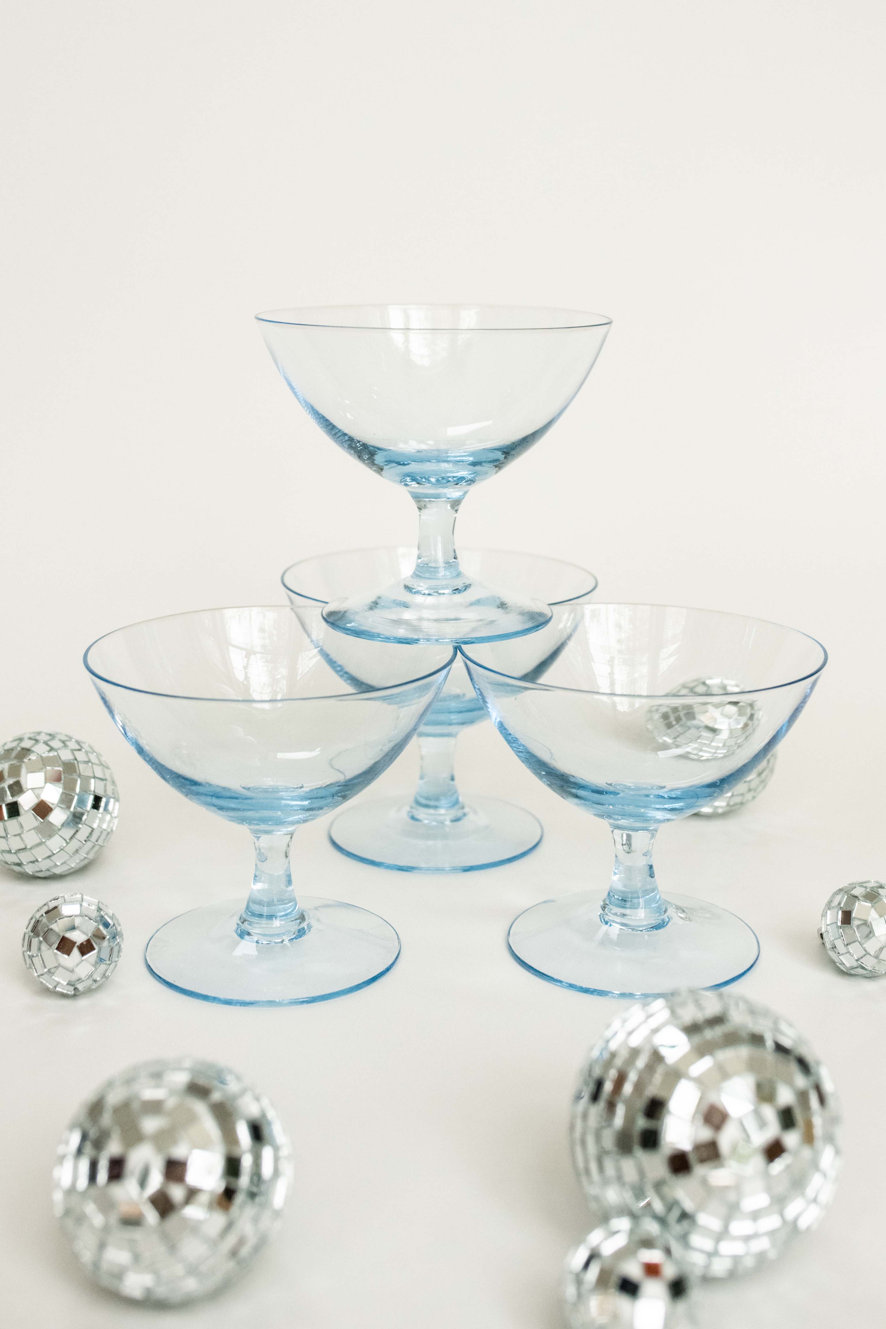 COMING SOON: One-of-a-kind Ice Blue Retro-Style Glass Coupes | Laura Rees Art (Set of 4)