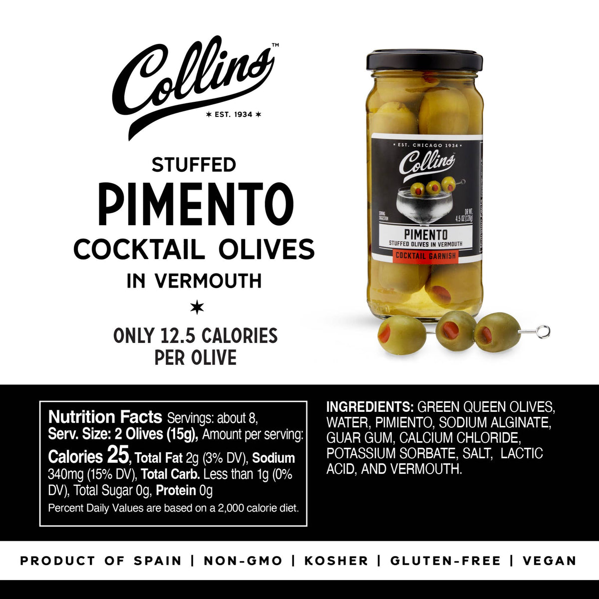 Laura Rees Cocktail Olives | Collins Gourmet Vermouth Soaked Pimento Cocktail Oli ...